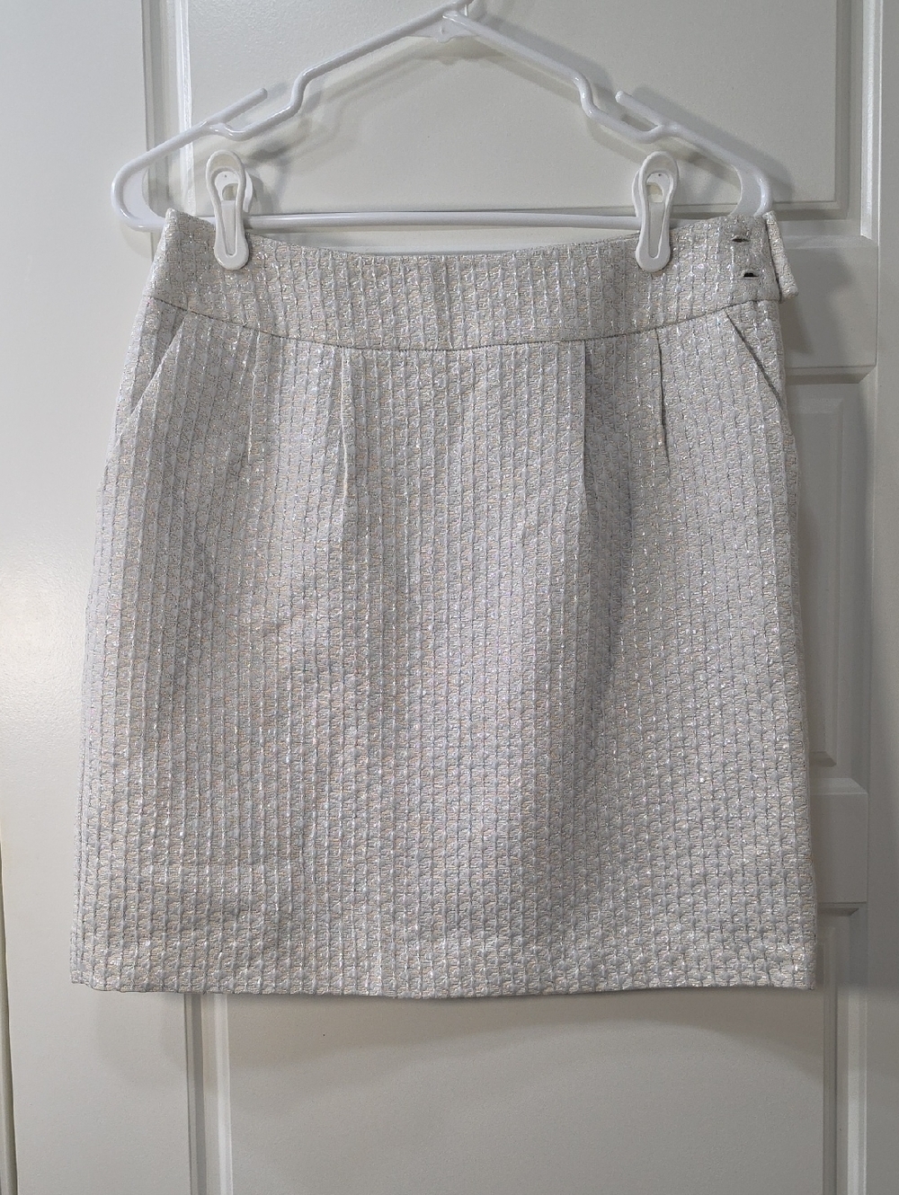 Rebecca Moses Ivory Metallic Textured Mini Skirt - Size 6